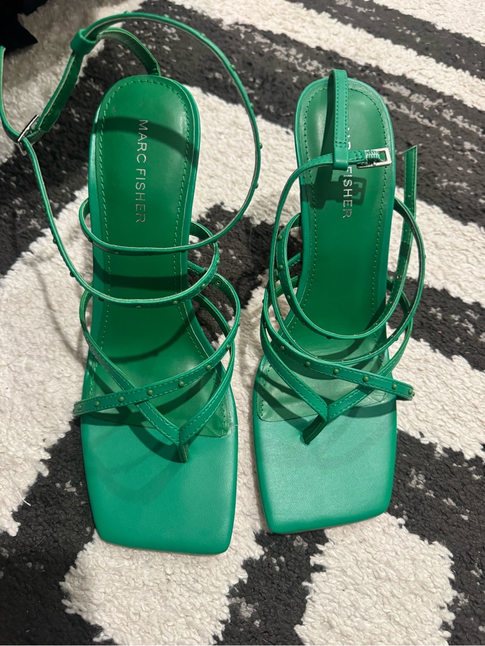 Marc Fisher Emerald Green Strappy Square-Toe Heels